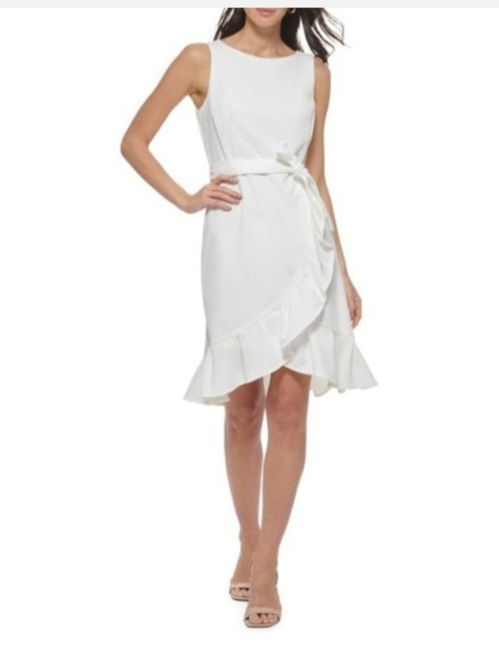 Calvin Klein White Fit & Flare Coctail Dress  Waist Tie Size 6